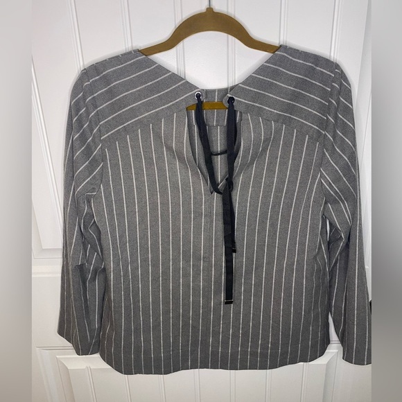 FRNCH Gray and White Striped Blouse with tie detail on back - Picture 6 of 8